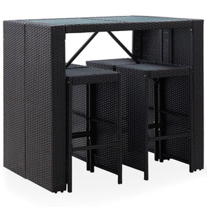 Set da Bar da Giardino 5 pz in Polyrattan e Vetro Nero 49568