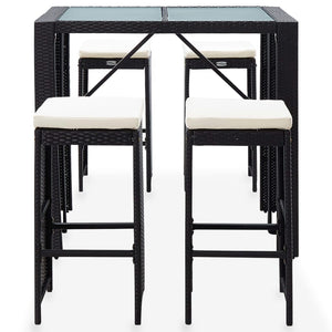 Set da Bar da Giardino 5 pz in Polyrattan e Vetro Nero 49568