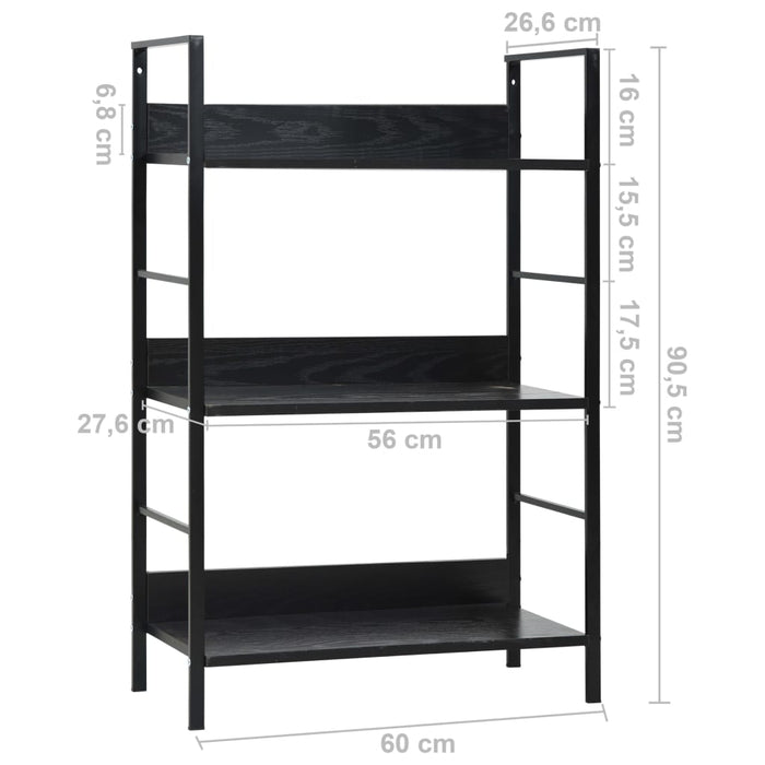 Libreria a 3 Ripiani Nera 60x27,6x90,5 cm in Truciolato cod mxl 7011