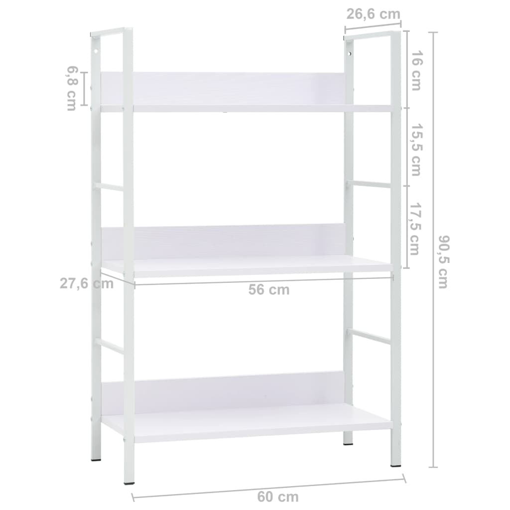 Libreria a 3 Ripiani Bianca 60x27,6x90,5 cm in Truciolato cod mxl 11805