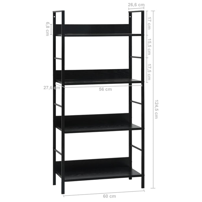 Libreria a 4 Ripiani Nera 60x27,6x124,5 cm in Truciolato 288222