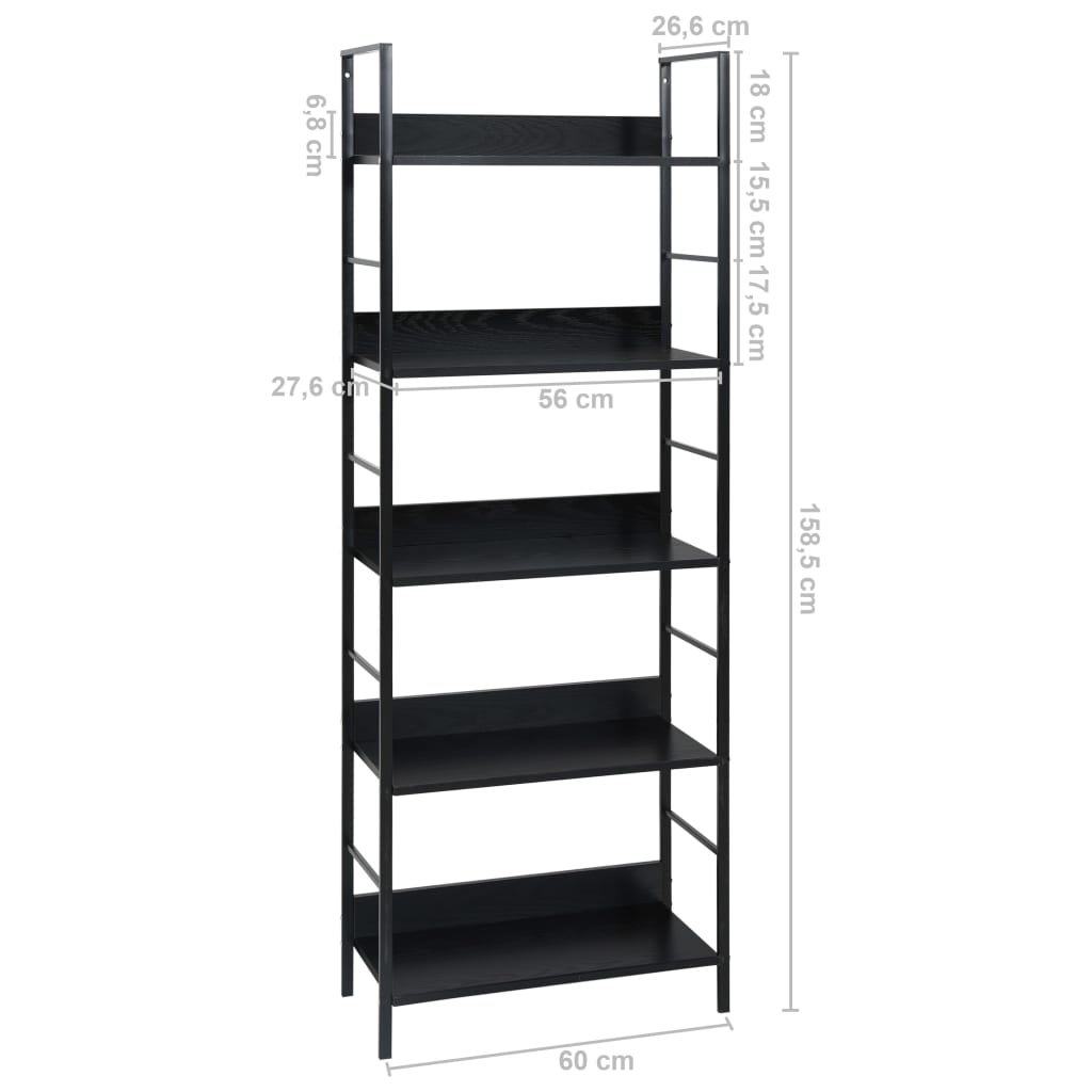 Libreria a 5 Ripiani Nera 60x27,6x158,5 cm in Truciolato