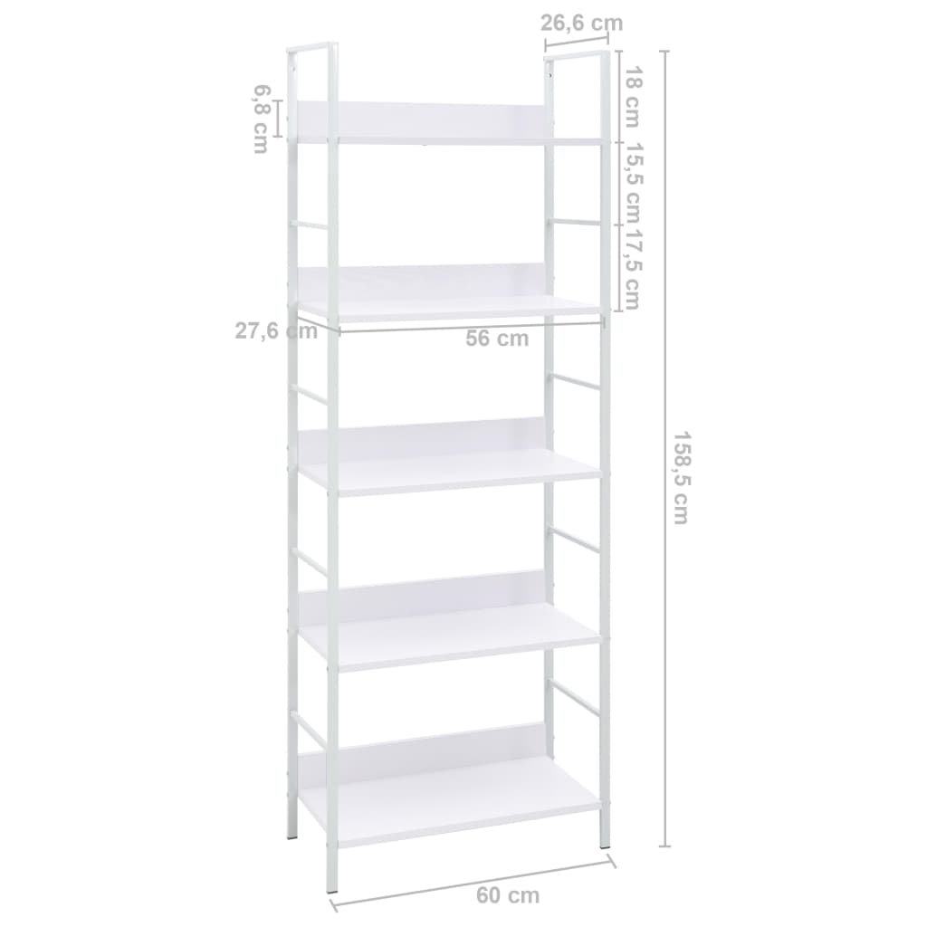 Libreria a 5 Ripiani Bianca 60x27,6x158,5 cm in Truciolato cod mxl 7539