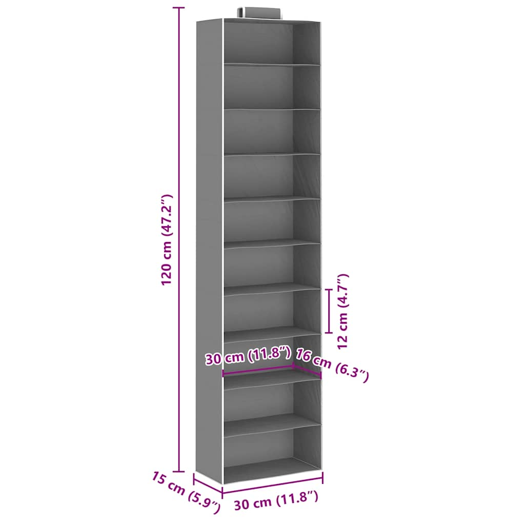 Organizer per Armadio da Appendere 2 pz con 10 Ripiani Tessuto 288328