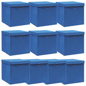 Scatole con Coperchi 10 pz Blu 32x32x32 cm in Tessuto