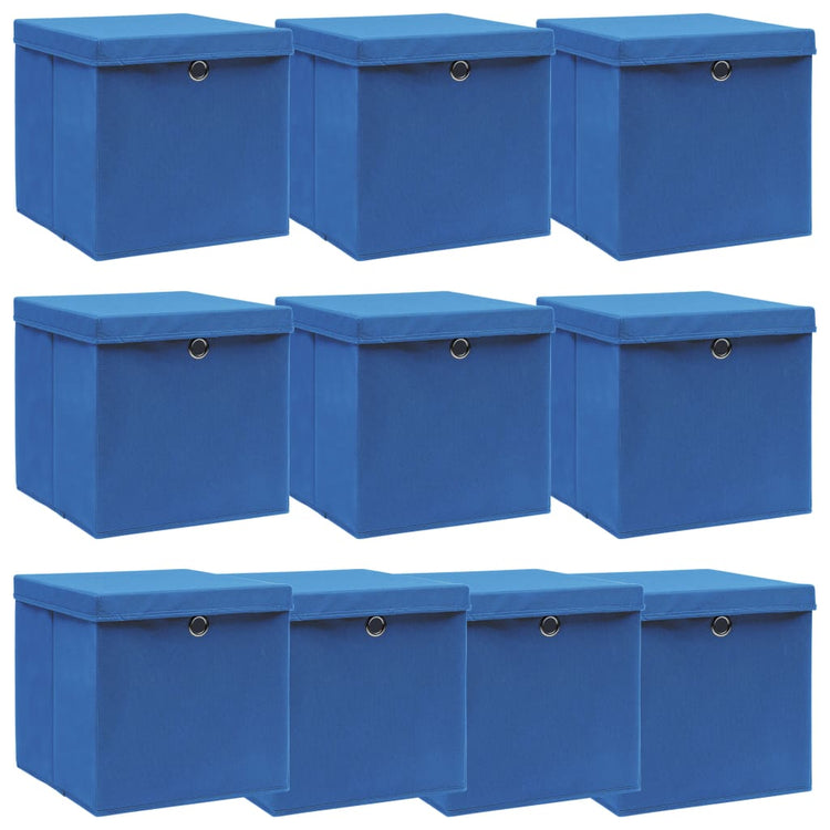 Scatole con Coperchi 10 pz Blu 32x32x32 cm in Tessuto