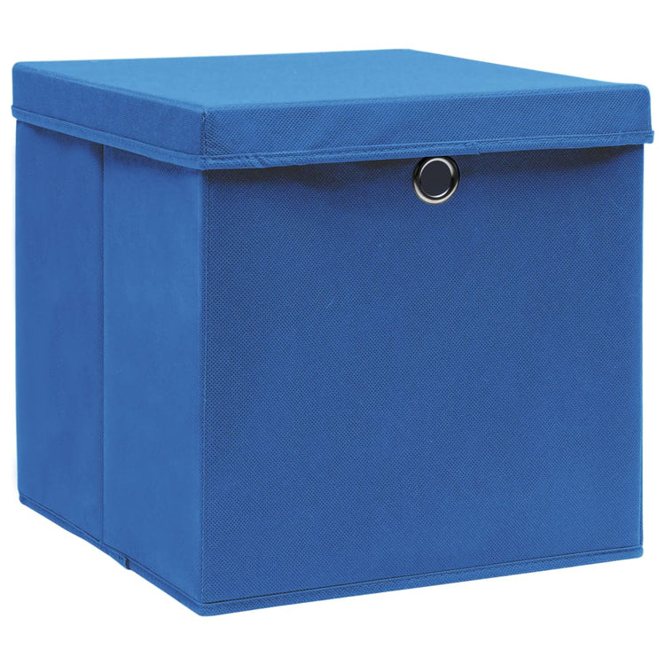 Scatole con Coperchi 10 pz Blu 32x32x32 cm in Tessuto