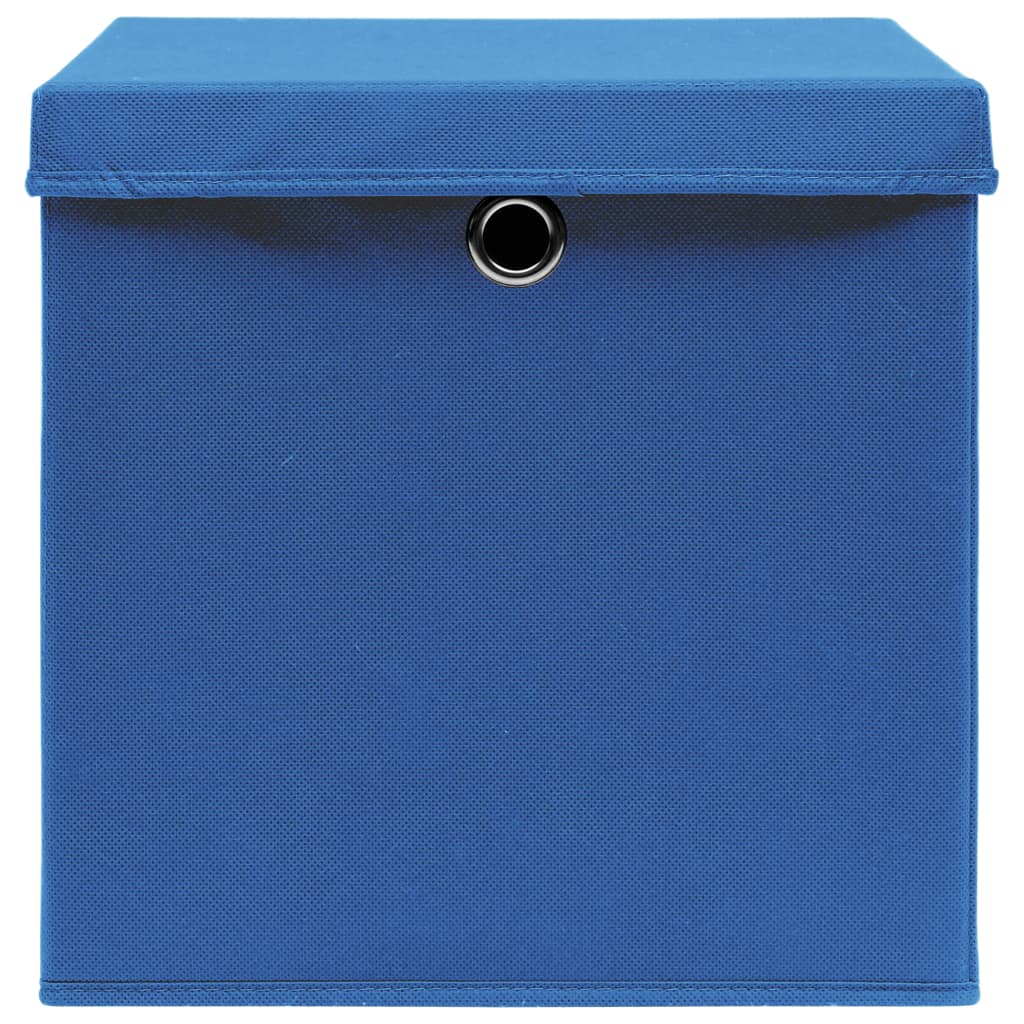 Scatole con Coperchi 10 pz Blu 32x32x32 cm in Tessuto