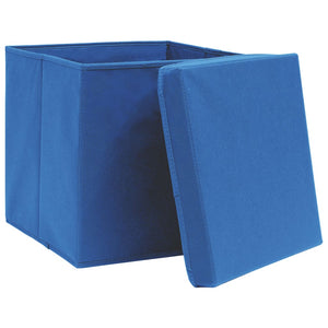 Scatole con Coperchi 10 pz Blu 32x32x32 cm in Tessuto