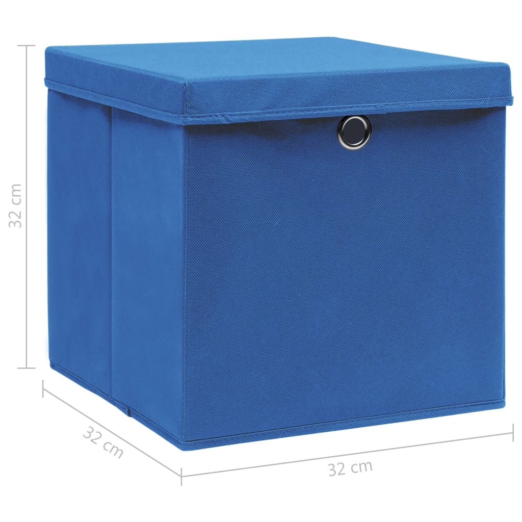 Scatole con Coperchi 10 pz Blu 32x32x32 cm in Tessuto