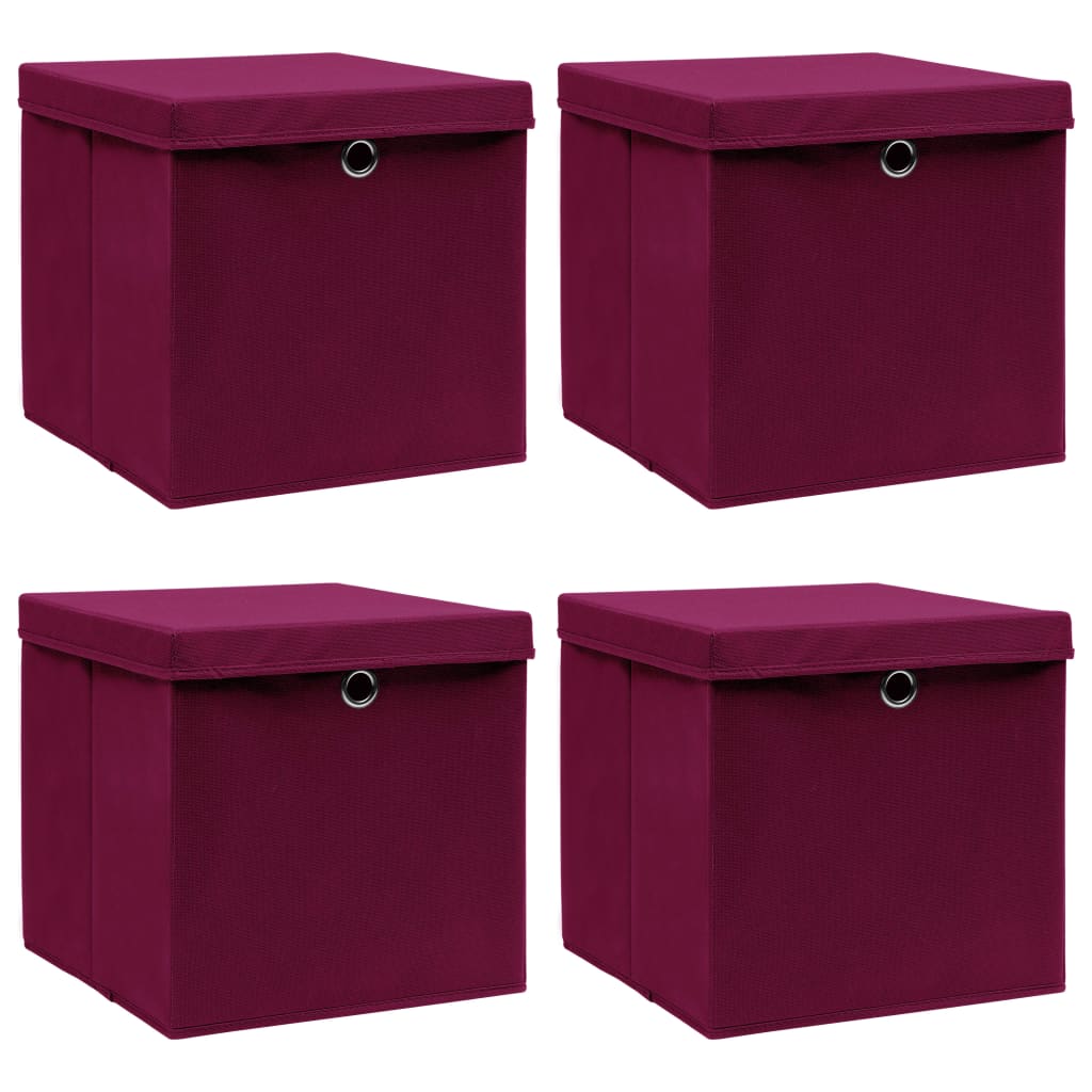 Scatole con Coperchi 4 pz Rosso Scuro 32x32x32 cm in Tessuto cod mxl 40869