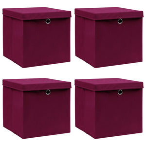 Scatole con Coperchi 4 pz Rosso Scuro 32x32x32 cm in Tessuto cod mxl 40869