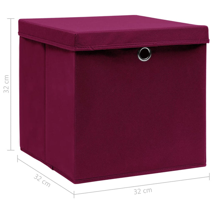 Scatole con Coperchi 4 pz Rosso Scuro 32x32x32 cm in Tessuto cod mxl 40869