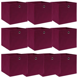 Scatole con Coperchi 10 pz Rosso Scuro 32x32x32 cm Tessuto 288343