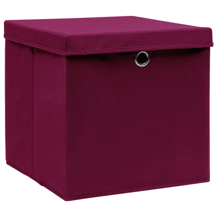 Scatole con Coperchi 10 pz Rosso Scuro 32x32x32 cm in Tessuto cod mxl 49772