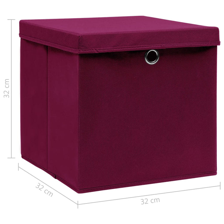 Scatole con Coperchi 10 pz Rosso Scuro 32x32x32 cm in Tessuto cod mxl 49772