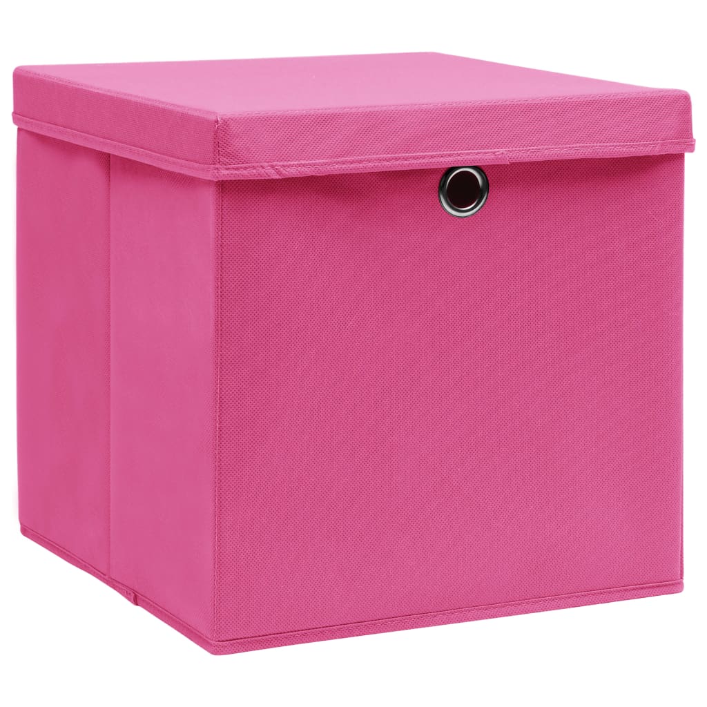 Scatole Portaoggetti con Coperchi 4pz Rosa 32x32x32 cm Tessuto 288346