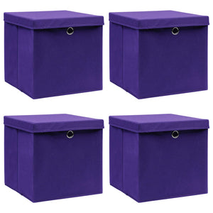  Scatole Portaoggetti con Coperchi 4pz Viola 32x32x32cm Tessutocod mxl 95398