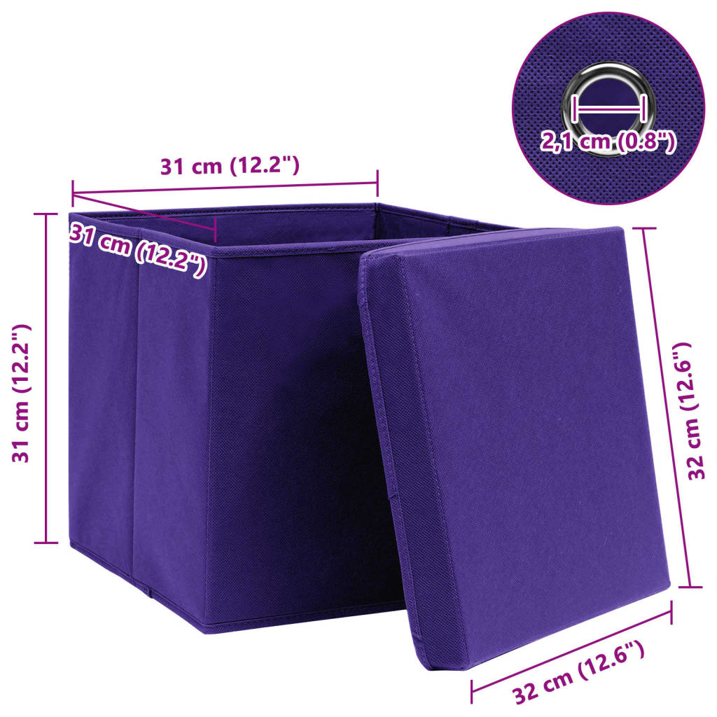 Scatole Portaoggetti con Coperchi 4pz Viola 32x32x32cm Tessuto 288354