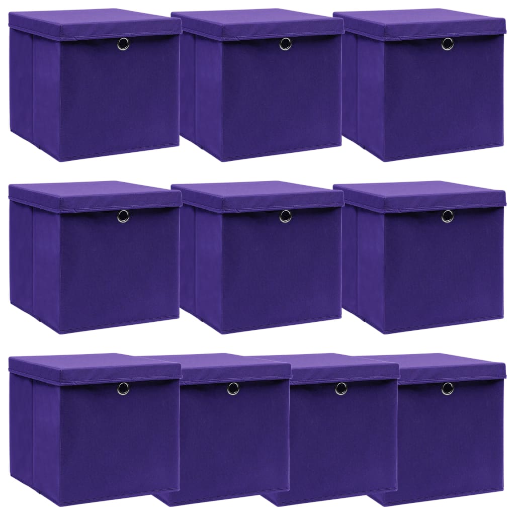 Scatole con Coperchi 10 pz Viola 32x32x32 cm in Tessuto cod mxl 40152