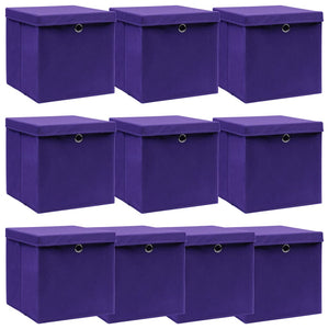 Scatole con Coperchi 10 pz Viola 32x32x32 cm in Tessuto cod mxl 40152