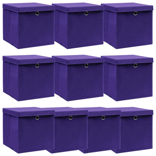 Scatole con Coperchi 10 pz Viola 32x32x32 cm in Tessuto cod mxl 40152