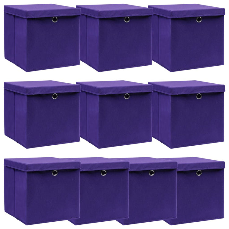 Scatole con Coperchi 10 pz Viola 32x32x32 cm in Tessuto cod mxl 40152