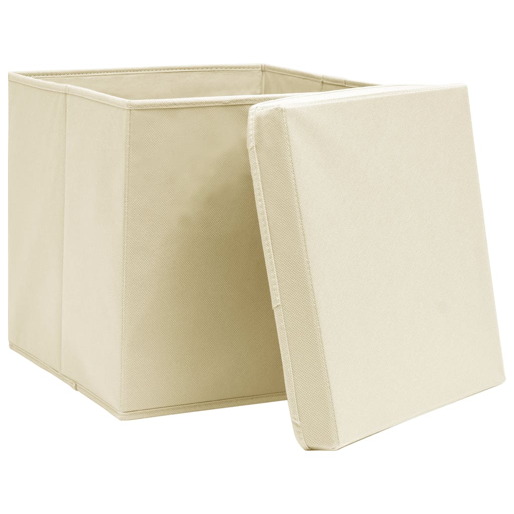  Scatole Portaoggetti con Coperchi 4pz Crema 32x32x32 cm Tessutocod mxl 119328