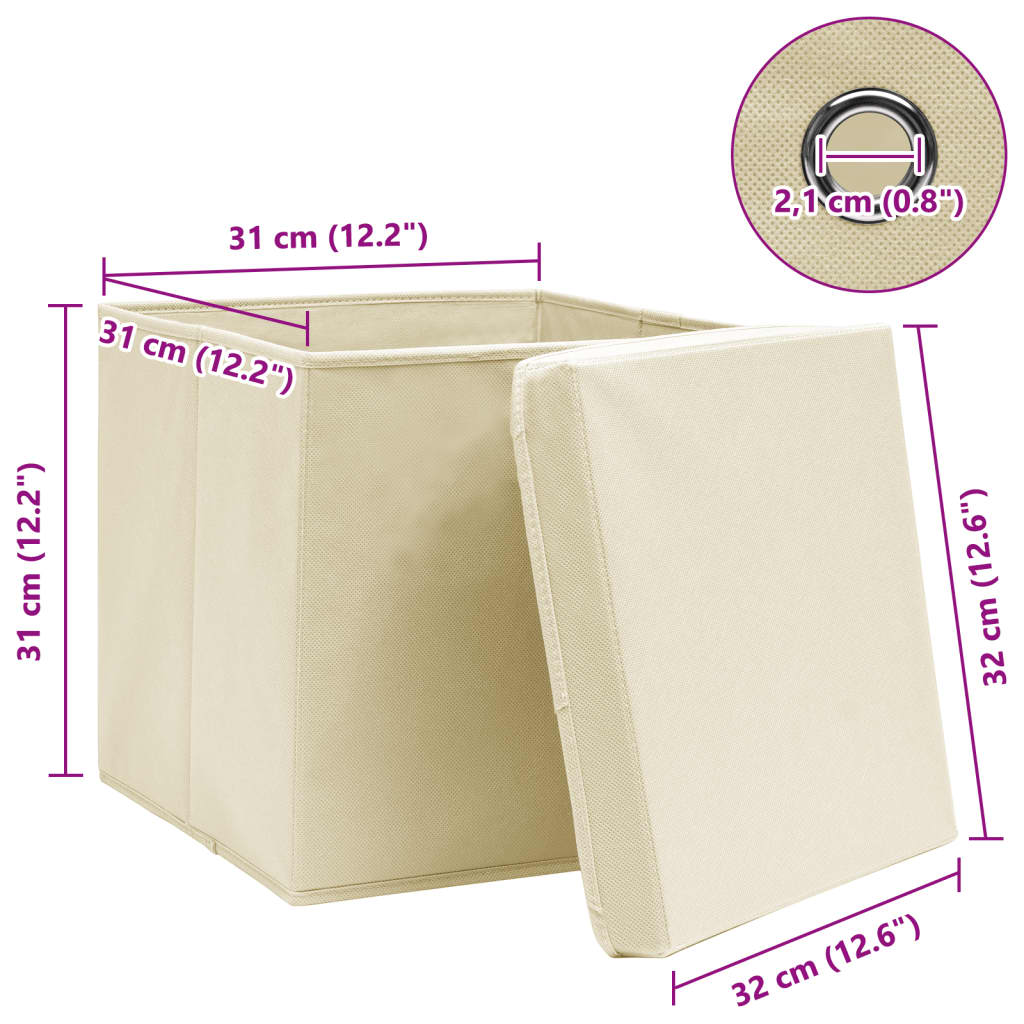 Scatole Portaoggetti con Coperchi 10pz Crema 32x32x32cm Tessuto 288360