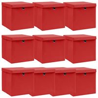 Scatole con Coperchi 10 pz Rosse 32x32x32 cm in Tessuto