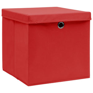 Scatole con Coperchi 10 pz Rosse 32x32x32 cm in Tessuto