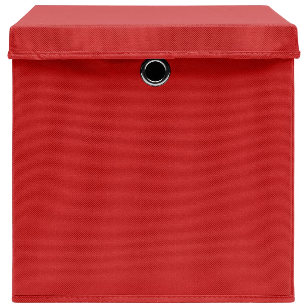 Scatole con Coperchi 10 pz Rosse 32x32x32 cm in Tessuto