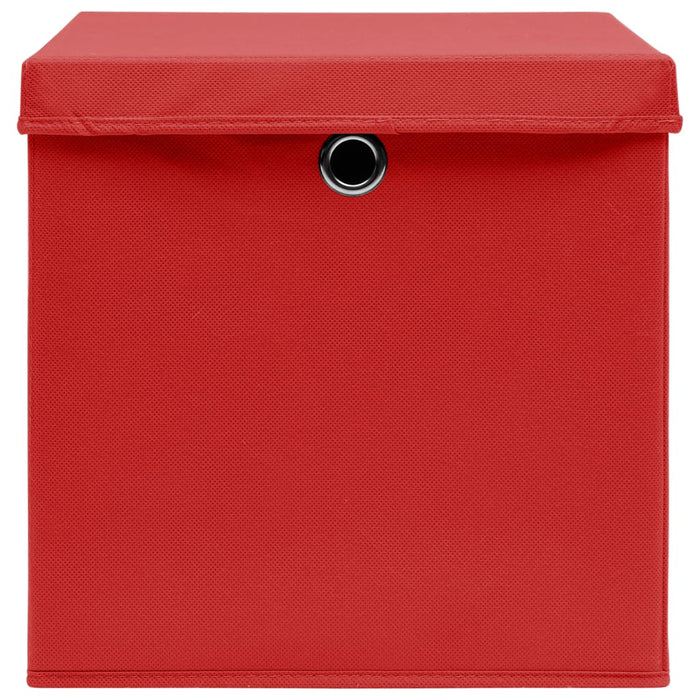 Scatole con Coperchi 10 pz Rosse 32x32x32 cm in Tessuto