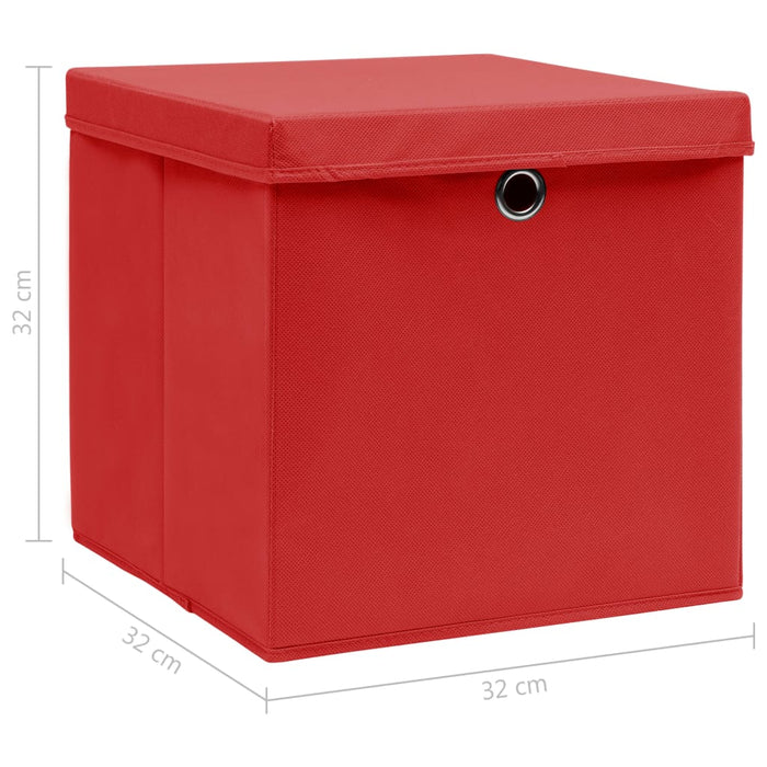 Scatole con Coperchi 10 pz Rosse 32x32x32 cm in Tessuto