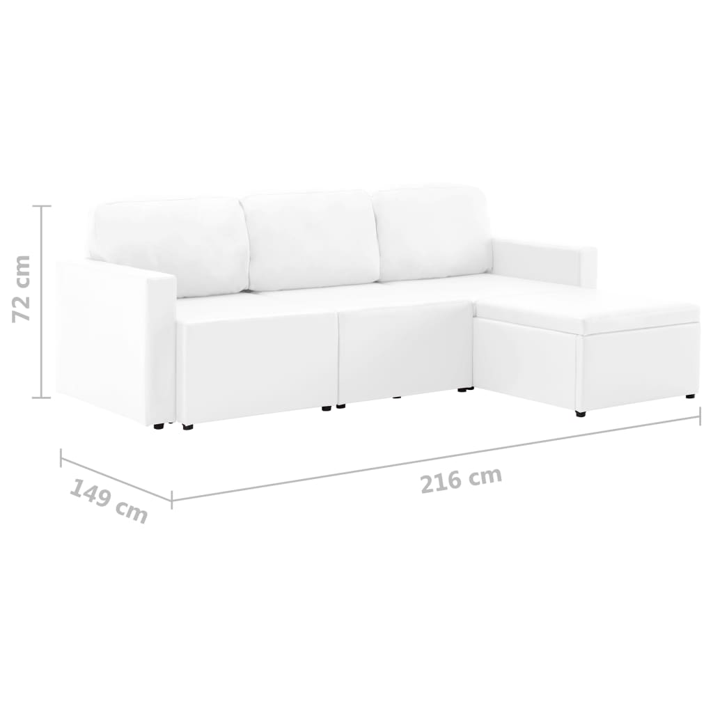 Divano Letto Modulare a 3 Posti Bianco in Similpelle 288794