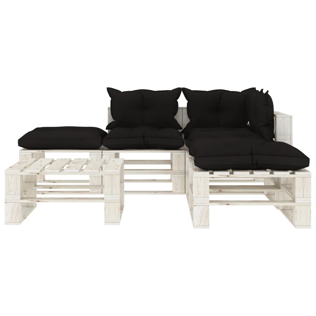 Set Salotto da Giardino su Pallet 6pz con Cuscini Neri in Legno 3052355