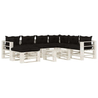 Set Salotto da Giardino su Pallet 8pz con Cuscini Neri in Legno 3052356