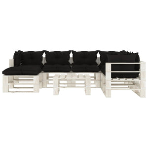 Set Salotto da Giardino su Pallet 8pz con Cuscini Neri in Legno 3052356