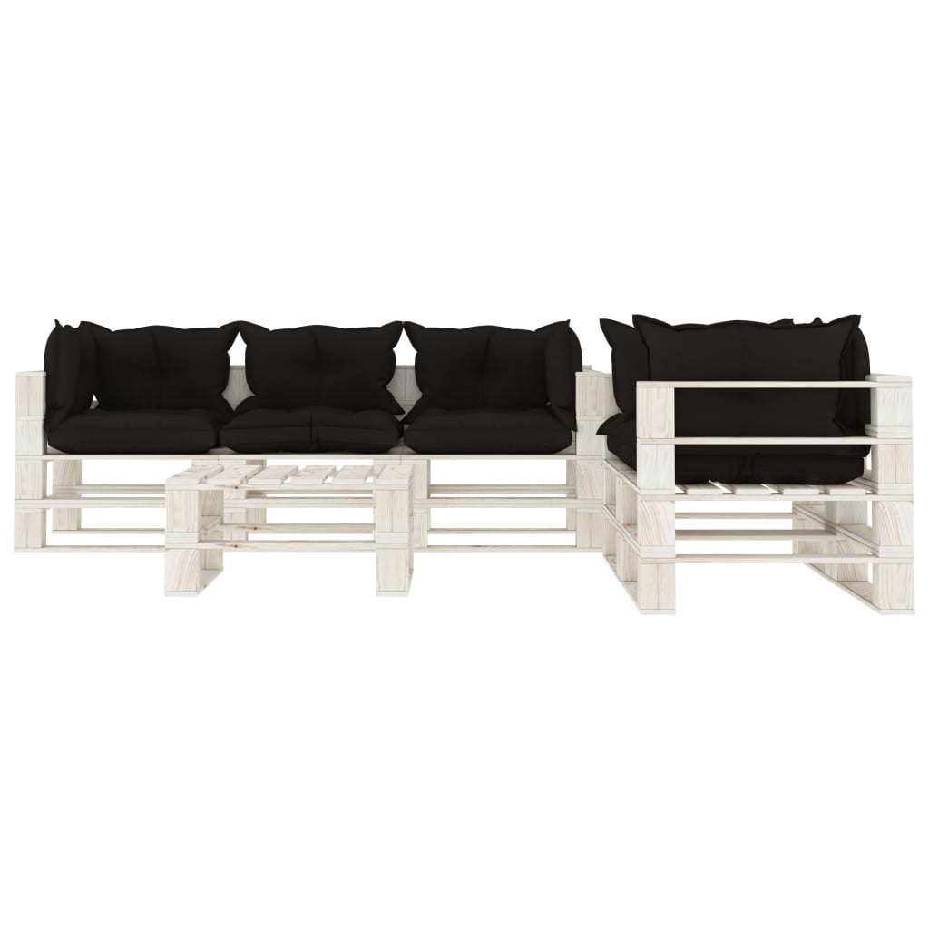 Set Salotto da Giardino su Pallet 6pz con Cuscini Neri in Legno 3052369