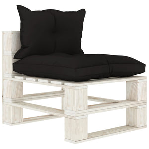 Set Salotto da Giardino su Pallet 6pz con Cuscini Neri in Legno 3052369