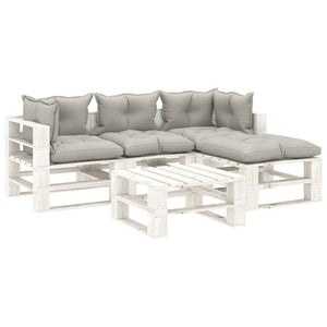 Set Salotto da Giardino Pallet 5 pz con Cuscini Tortora Legno