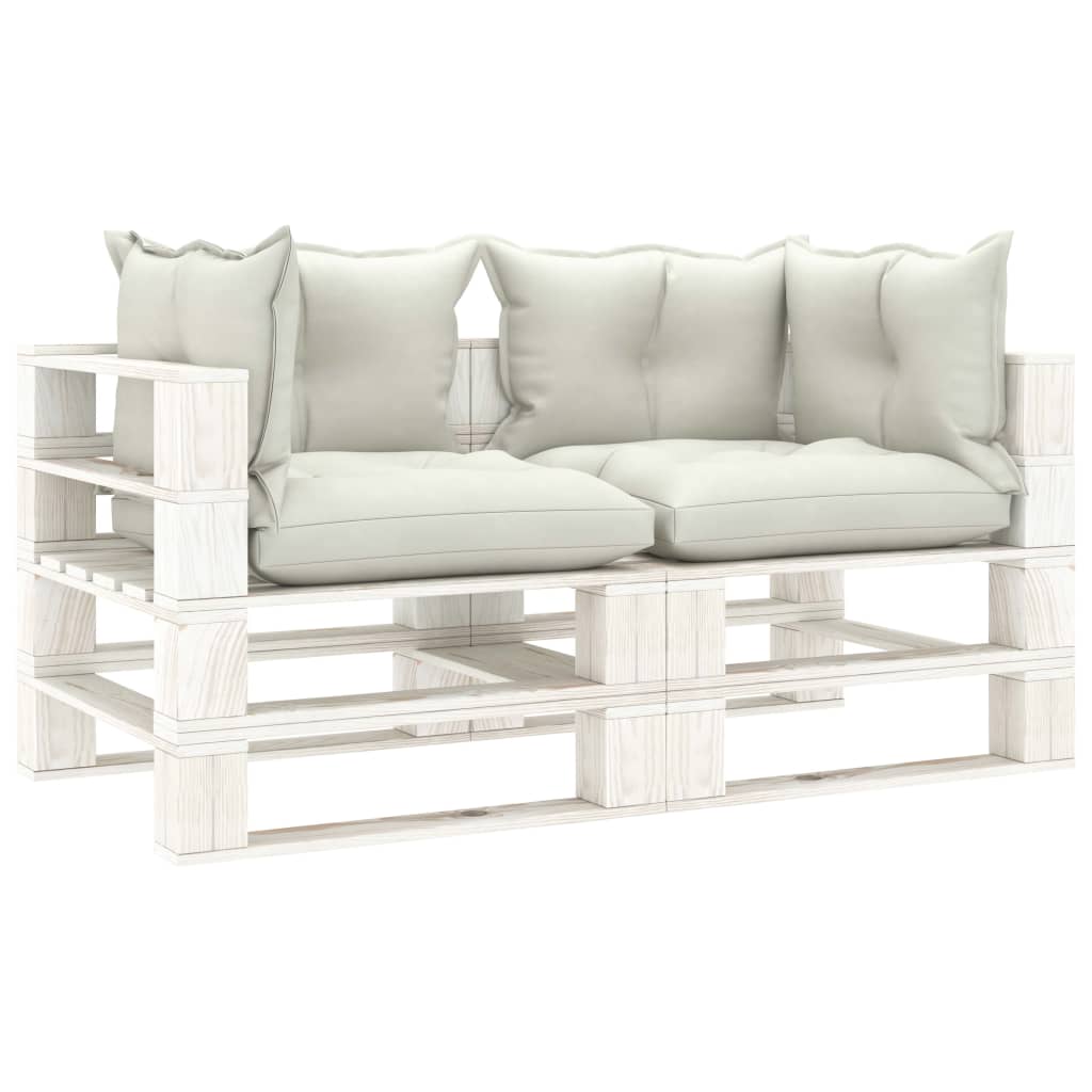 Divano da Giardino in Pallet 2 Posti con Cuscini Beige in Legno cod mxl 72106