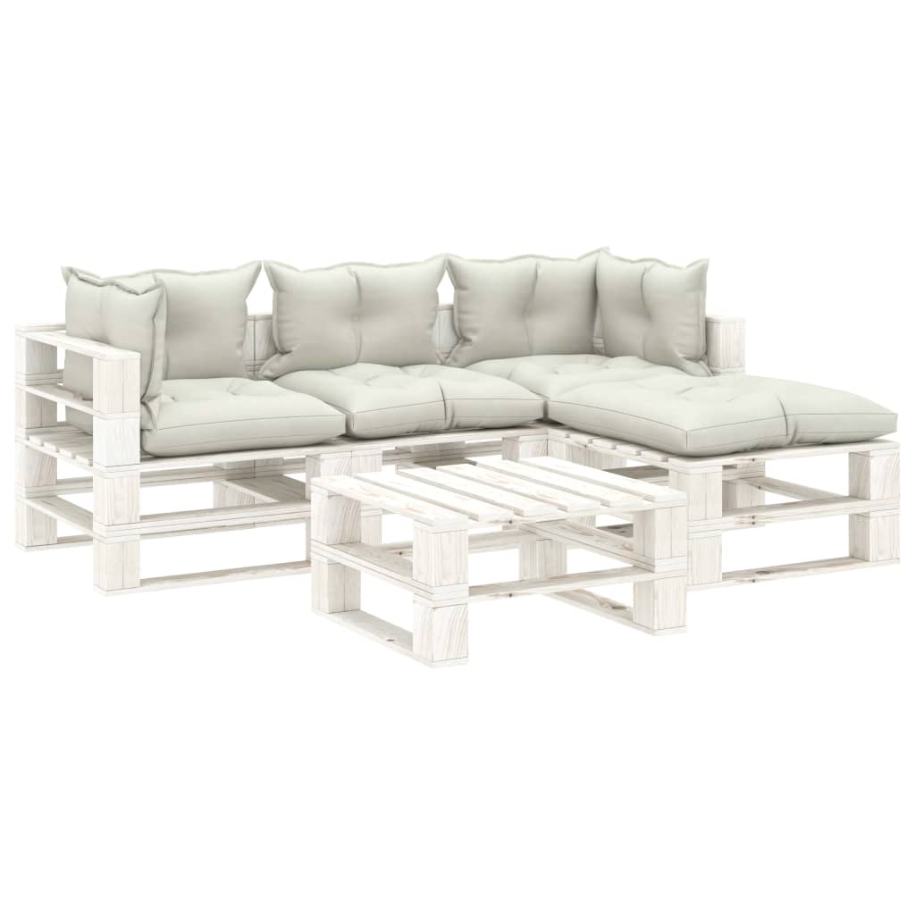 Set Salotto da Giardino Pallet 5 pz con Cuscini Beige in Legno