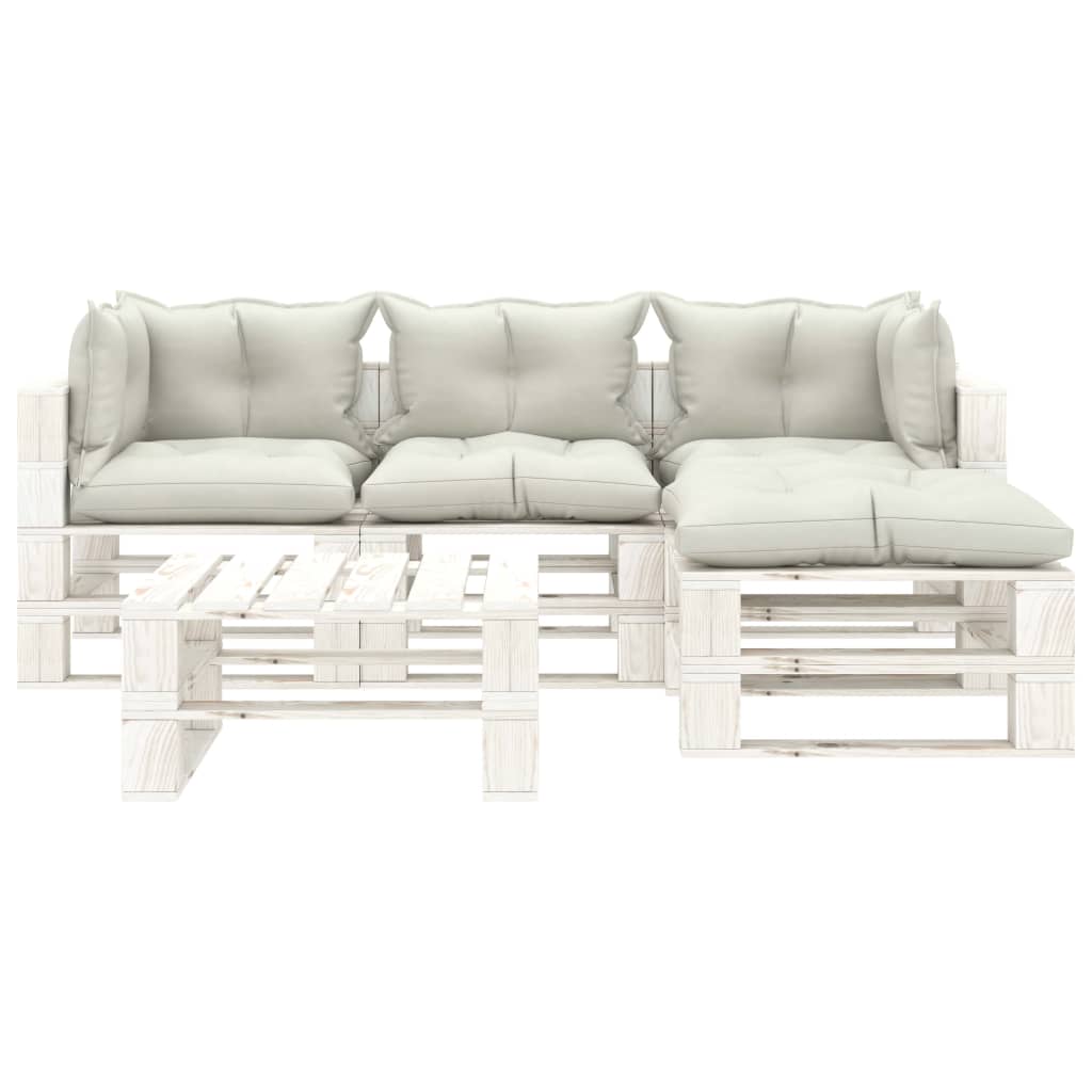 Set Salotto da Giardino Pallet 5 pz con Cuscini Beige in Legno