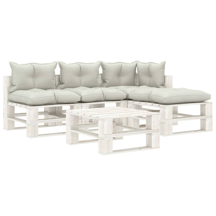  Set Salotto da Giardino Pallet 5 pz con Cuscini Beige in Legnocod mxl 117625