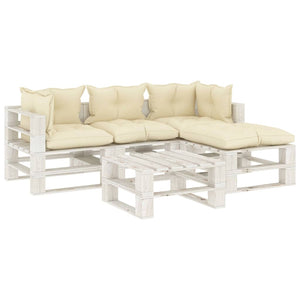 Set Salotto da Giardino Pallet 5 pz con Cuscini Crema in Legnocod mxl 72287