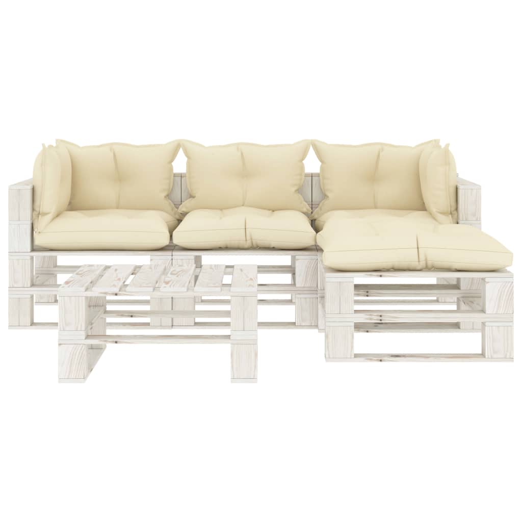 Set Salotto da Giardino Pallet 5 pz con Cuscini Crema in Legnocod mxl 72287