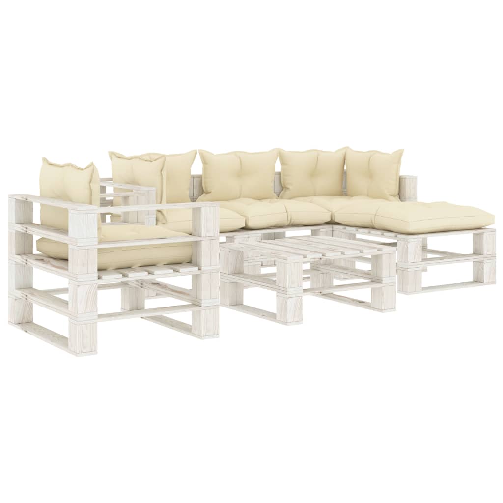 Set Salotto da Giardino Pallet 6 pz con Cuscini Crema in Legno 3052454