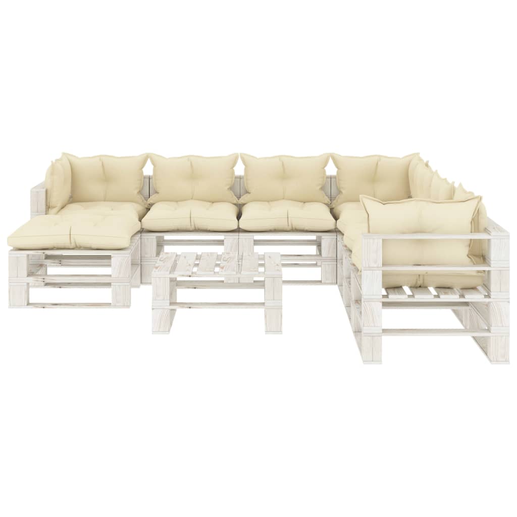 Set Salotto da Giardino Pallet 9 pz con Cuscini Crema in Legno 3052456