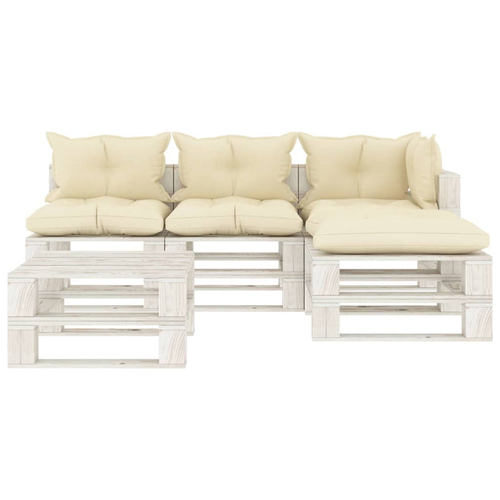 Set Salotto da Giardino Pallet 5 pz con Cuscini Crema in Legnocod mxl 78768